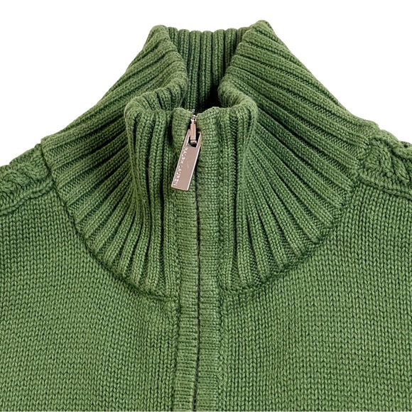 Ralph Lauren Sport Sweater Zip Up Vintage Cable Knit Cotton Green Medium - Picture 5 of 11